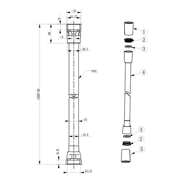 D113000001000BG Flow Душовий шланг з латунними гайками G1/2’’ довжиною 1,5 м, brushed gold — фото 2