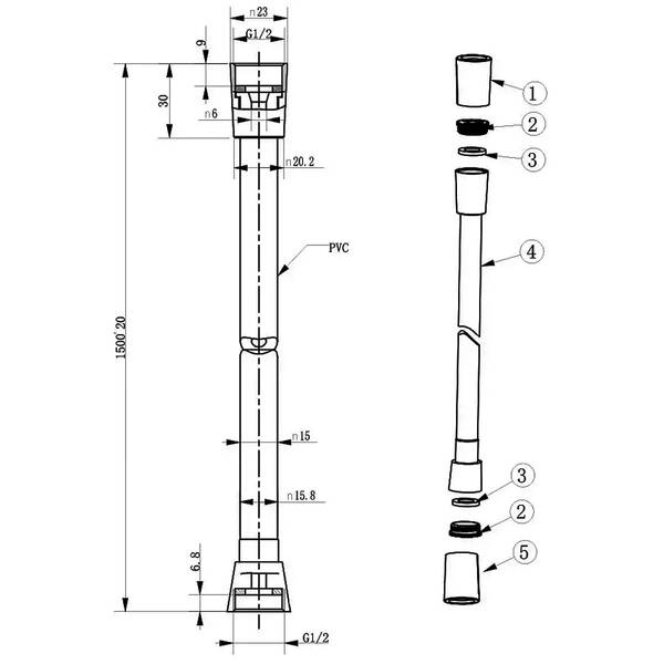 D113000001000GM Flow Душовий шланг з латунними гайками G1/2’’ довжиною 1,5 м, gun metal — фото 2