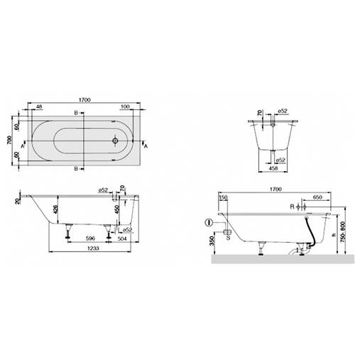 Ванная квариловая Villeroy&Boch Oberon uBQ177OBE2V-RW 170х70см белый мат, фото 3