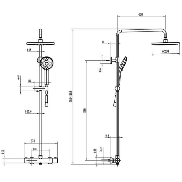TVS10900200061/TVS109002UK061  Universal Showers  Душова система з термостатом, хром — фото 3