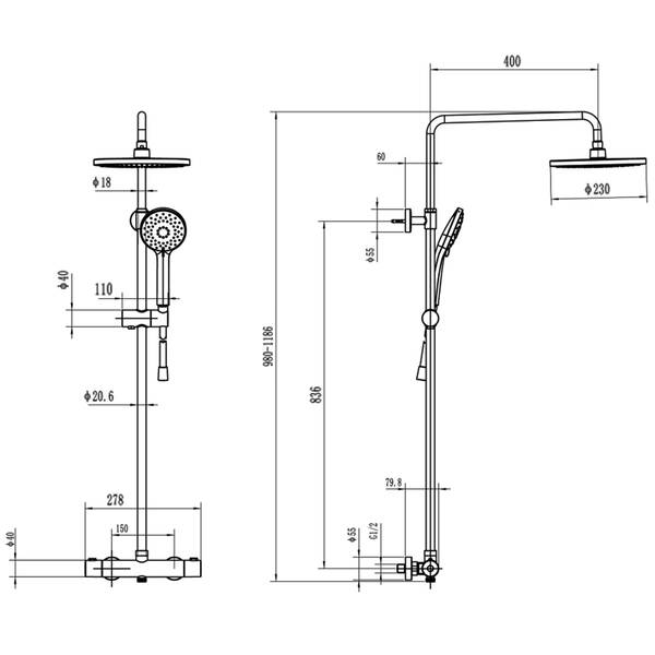 TVS109002000K5 Universal Showers  Душова система з термостатом, матовий чорний — фото 3