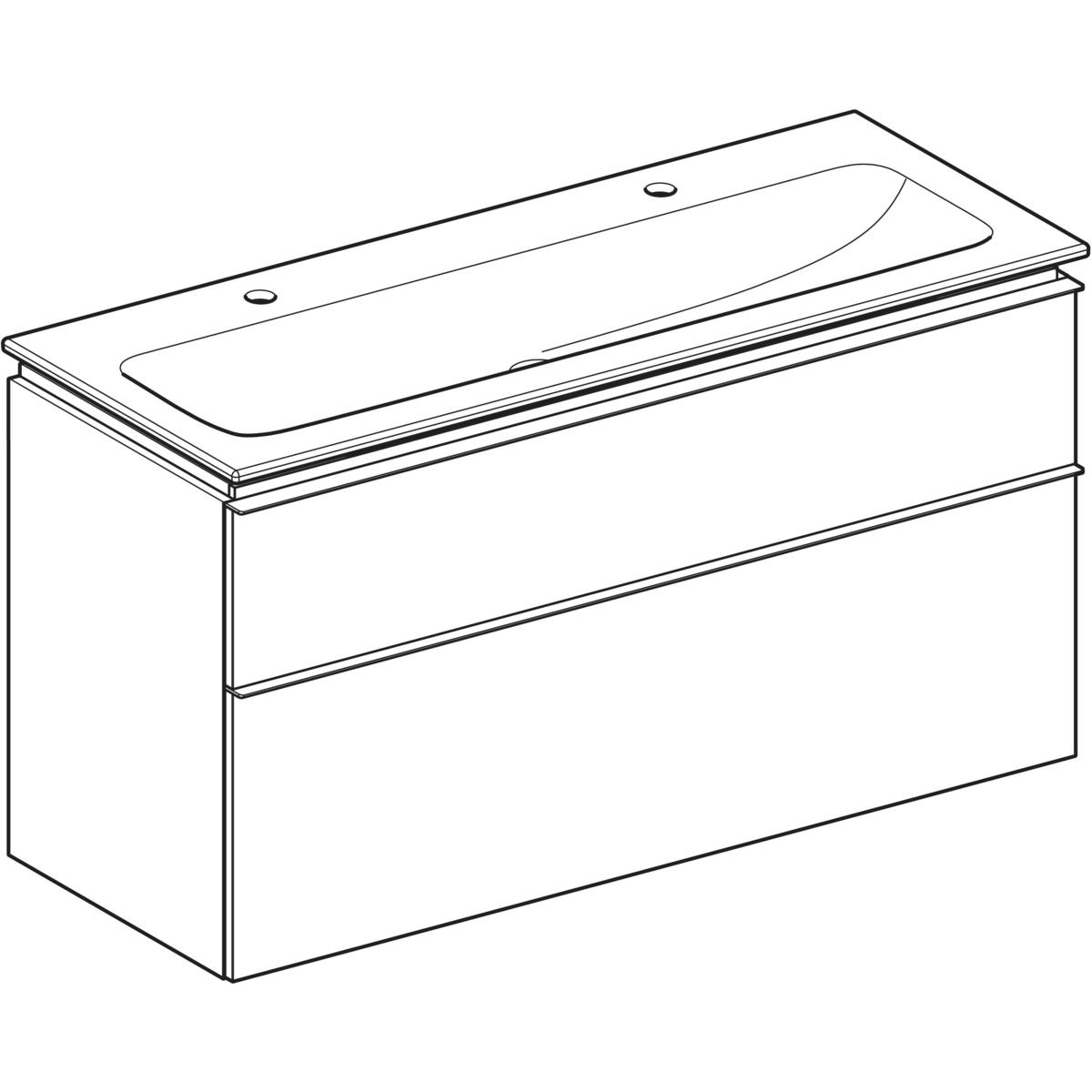 502.338.01.1 Комплект вбудованого умивальника Geberit iCon slim rim, з шафкою з двома шухлядами й з’єднувальним елементом для умивальника: B=120см, H=63см, T=48см, Білий глянець (1 сорт)