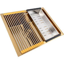 Кухонная мойка Valeso Handmade Gold Work Station 540х440х220 с сифоном, корзиной, доской, креплением, фото №7