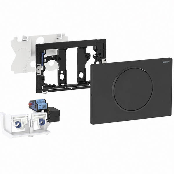 Клавіша змиву Geberit 115.705.16.6, живлення від мережі, для бачка Sigma 12 см, зі змивною клавішею Sigma10 round, для механізму дистанційного змиву Bluetooth, нержавіюча сталь чорний матовий, фото 1