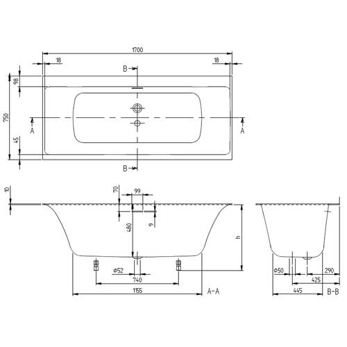 Ванна кварилова Villeroy & Boch Subway 3.0 UBQ170SBW2TDV-01 170x75 см, білий, фото 4