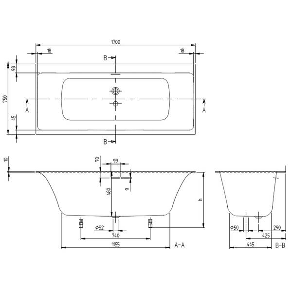 Ванна кварилова Villeroy & Boch Subway 3.0 UBQ170SBW2TDV-01 170x75 см, білий, фото 4