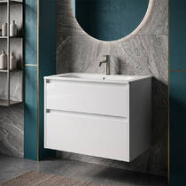 Тумба Geberit Selnova Square 504.139.01.1 подвесная, цвет белый с шелковисто-глянцевым покрытием, с раковиной slim rim 80 см, фото №1