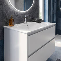 Тумба Geberit Selnova Square 504.139.01.1 подвесная, цвет белый с шелковисто-глянцевым покрытием, с раковиной slim rim 80 см, фото №7