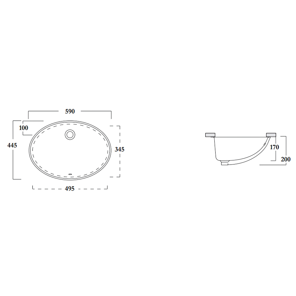 LIL4457001 OVALE 59 умивальник круглий, під стільницю з переливом 59x44,5x h 20 cm, білий (1 сорт)