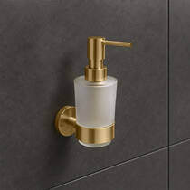Дозатор для рідкого мила з тримачем Devit Flow DFL21010801BG, колір Brushed Gold PVD, фото №1