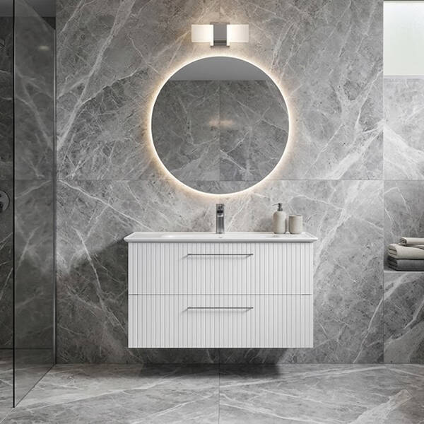 Тумба Creavit E10 E10.LD085.2CK.BYZ консольна білий з раковиною Erine 85 см