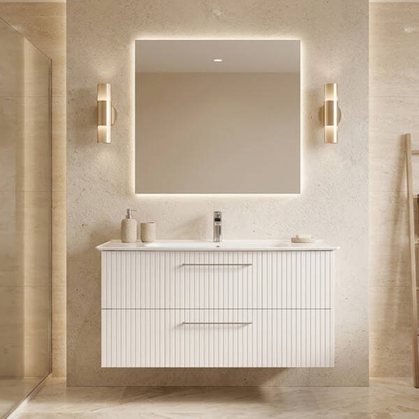Тумба Creavit E10 E10.LD100.2CK.BYZ консольна білий мат з раковиною Erine 100 см