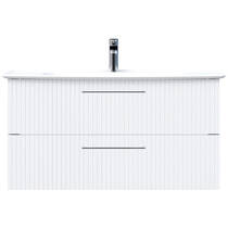 Тумба Creavit E10 E10.LD100.2CK.BYZ консольна білий мат з раковиною Erine 100 см, фото №2
