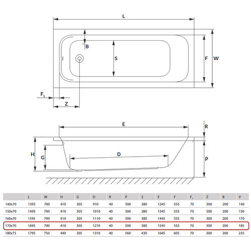 Ванна акрилова Radaway MIA Eco WA1-55-170x070 170x70 з ніжками, білий глянець, фото 3