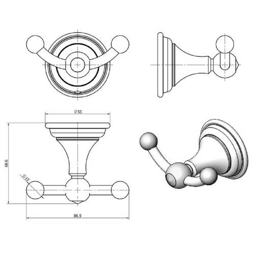 Крючок Langberger Classic 2122232A двойной хром Swarovski, фото 3