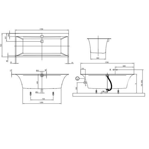 Ванная квариловая Villeroy&Boch Squaro Edge uBQ170SQE2DV-01 170х75 см с ножками, фото 2