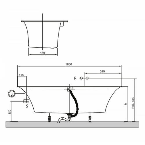 Ванна кварилова Villeroy&Boch Squaro uBQ180SQE2DV-01 180х80 см з ніжками, фото 4