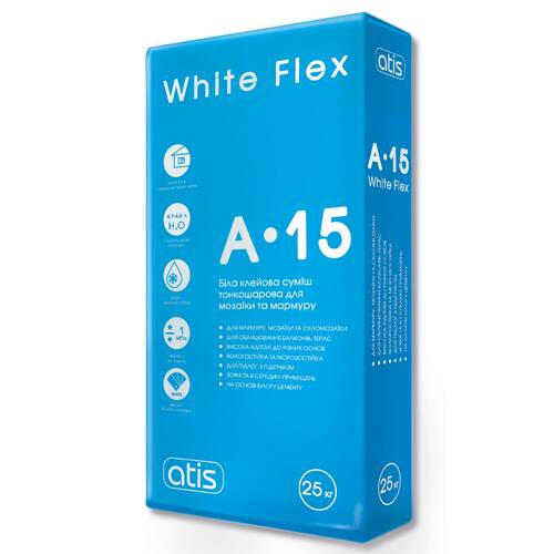 Клей для плитки Atis Wite Flex A-15 для мозаїки та мармуру 25 кг, фото 1